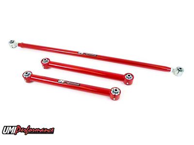 UMI Performance Rear Lower Control Arm and Double Adjustable Panhard Bar Kit; Roto-Joints; Red (82-92 Camaro)