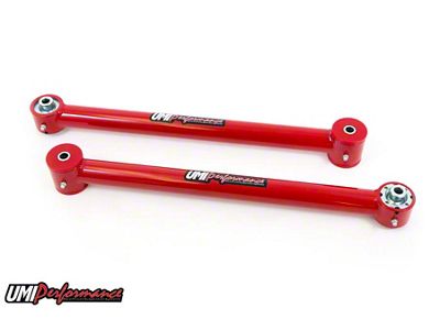 UMI Performance Rear Lower Control Arms; Poly/Roto-Joints; Red (82-92 Camaro)