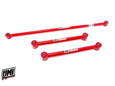 UMI Performance Single Adjustable Rear Lower Control Arm and Panhard Bar Kit; Red (82-92 Camaro)
