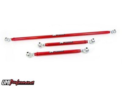UMI Performance Double Adjustable Rear Lower Control Arm and Panhard Bar Kit; Chromoly; Red (82-02 Firebird)