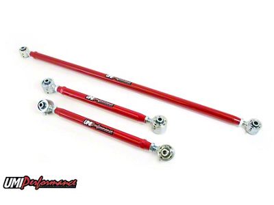 UMI Performance Double Adjustable Rear Lower Control Arm and Panhard Bar Kit; Mild Steel; Red (82-02 Firebird)
