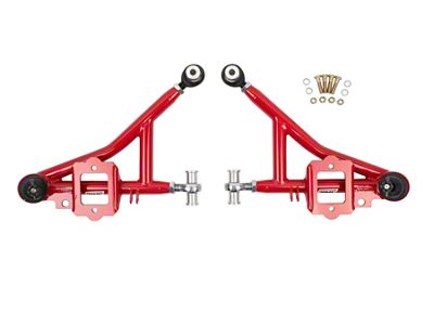 UMI Performance Drag Adjustable Front Lower A-Arms; Chromoly; Red (93-02 Firebird)