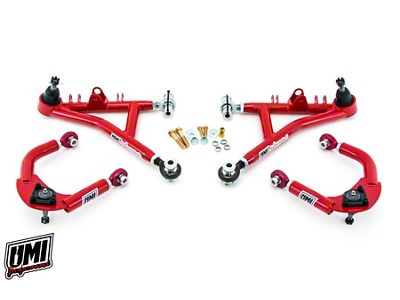 UMI Performance Drag Race Adjustable Front A-Arm Kit; Chromoly; Red (93-02 Firebird)