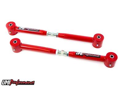 UMI Performance On-Car Adjustable Rear Lower Control Arms; Poly Bushings; Chromoly; Red (82-02 Firebird)