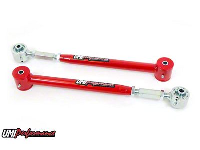 UMI Performance On-Car Adjustable Rear Lower Control Arms; Poly/Roto-Joints; Chromoly; Red (82-02 Firebird)