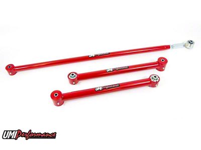 UMI Performance Rear Lower Control Arm and On-Car Adjustable Panhard Bar Kit; Roto-Joints; Red (82-02 Firebird)