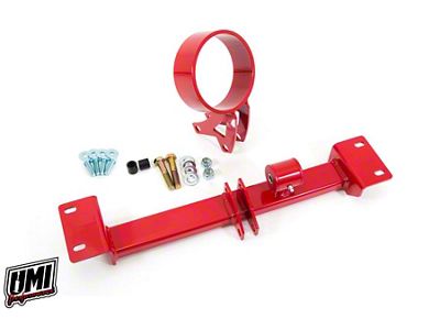 UMI Performance Tunnel Brace Mount with Driveshaft Loop for Stock Exhaust and Kooks Long Tube Headers; Red (93-02 Firebird)