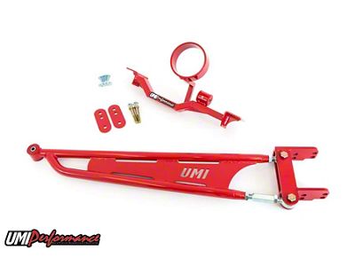UMI Performance Tunnel Brace Mounted Torque Arm with Driveshaft Loop for Long Tube Headers; Chromoly; Red (93-02 Firebird)