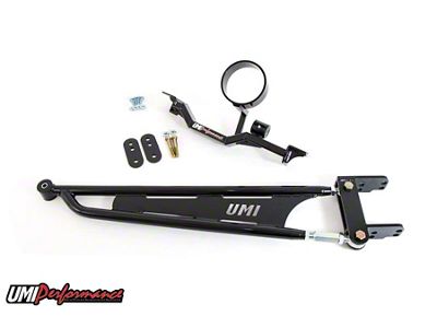 UMI Performance Tunnel Brace Mounted Torque Arm with Driveshaft Loop for Long Tube Headers; Mild Steel; Black (93-02 Firebird)