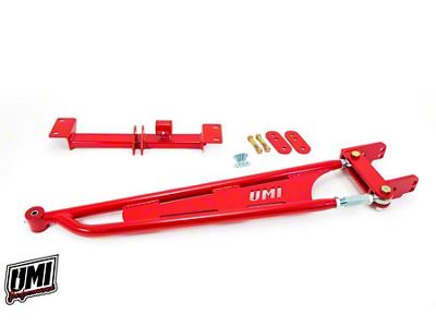 UMI Performance Tunnel Mounted Torque Arm for Stock Exhaust and Kooks Long Tube Headers; Mild Steel; Red (93-02 Firebird)
