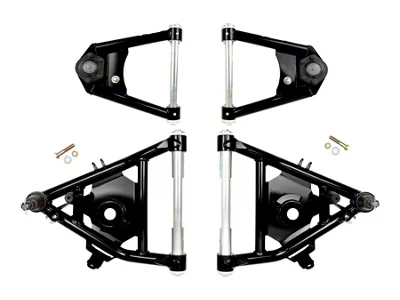 UMI Performance Street Performance Front Upper and Lower A-Arm Kit with 1/2-Inch Taller Ball Joints; Black (73-87 C10)
