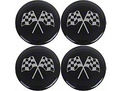 Universal 1-3/4 Crossed-Flag Wheel Center Cap Emblem Set with Black Background, 4 Pieces