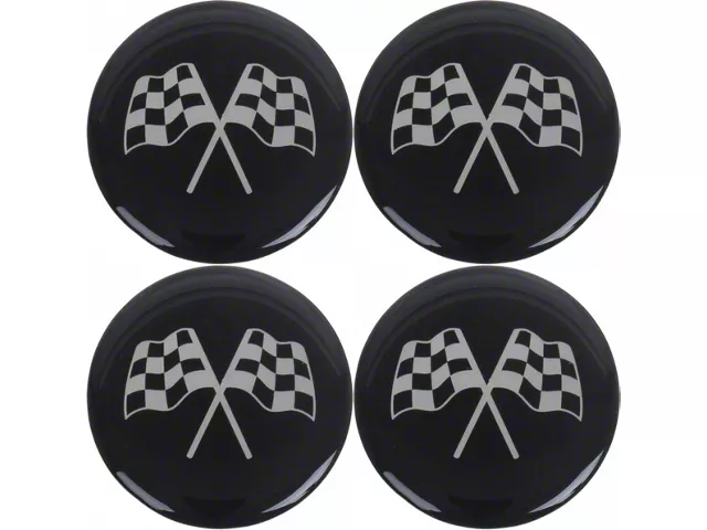 Universal 1-3/4 Crossed-Flag Wheel Center Cap Emblem Set with Black Background, 4 Pieces