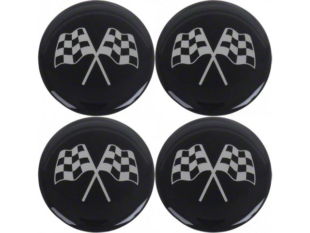 Universal 1-3/4 Crossed-Flag Wheel Center Cap Emblem Set with Black Background, 4 Pieces