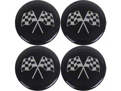 Universal 1-3/4 Crossed-Flag Wheel Center Cap Emblem Set with Black Background, 4 Pieces