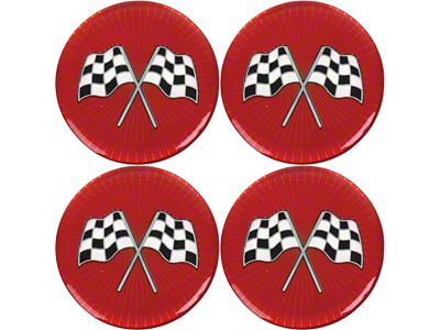 Universal 1-3/4 Crossed-Flag Wheel Center Cap Emblem Set with Red Background, 4 Pieces