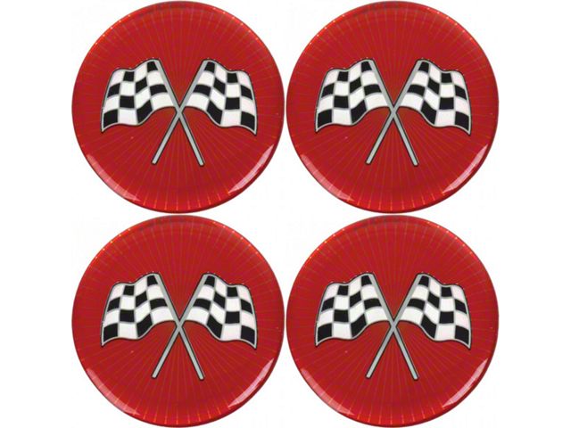 Universal 1-3/4 Crossed-Flag Wheel Center Cap Emblem Set with Red Background, 4 Pieces