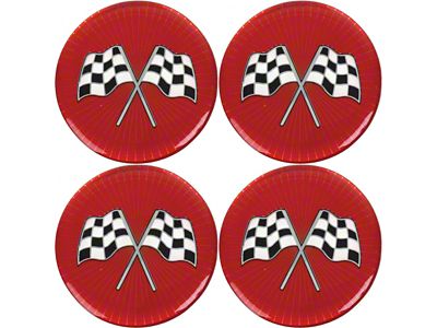 Universal 1-3/4 Crossed-Flag Wheel Center Cap Emblem Set with Red Background, 4 Pieces