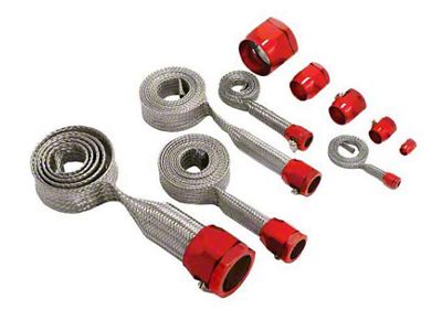 Universal Stainless Steel Braided Hose Cover Set-Red Clamps