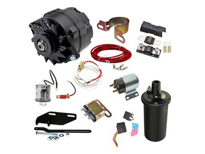 12-Volt 100 Amp Conversion Kit with Electric Key Starter and 5/8-Inch Pulley; Black (53-54 Corvette C1)