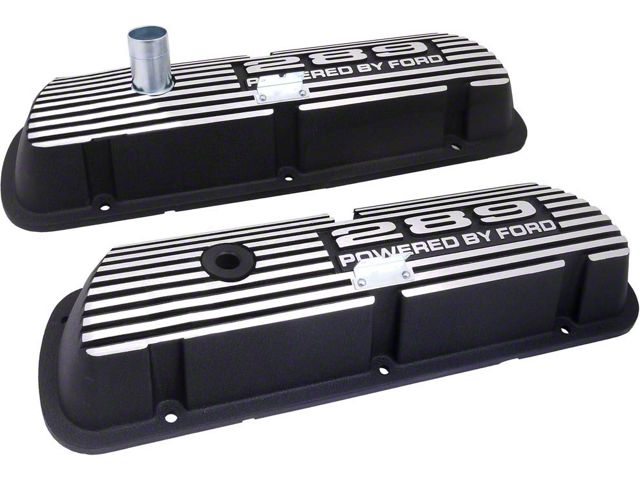 Valve Covers - 289 Powered By Ford Cast In The Top - Powder-Coated Black - 289 V8