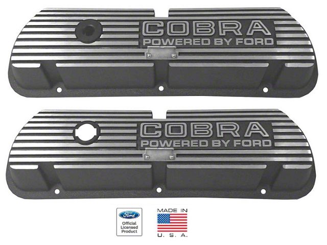 Valve Covers - Cobra Powered By Ford Cast Into The Top - Powder-coated Black - 260, 289, 302 & 351W V8 (Small-Block Ford, without EFI)