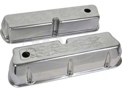 Valve Covers, Polished Aluminum With Flames, Small-Block Ford V8