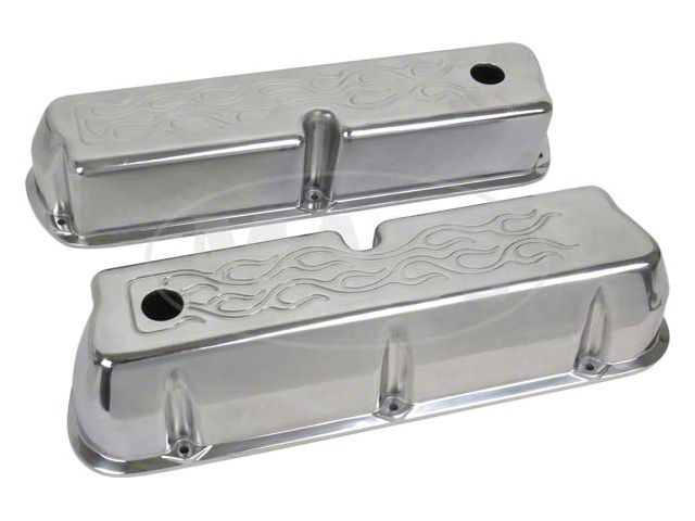 Valve Covers, Polished Aluminum With Flames, Small-Block Ford V8