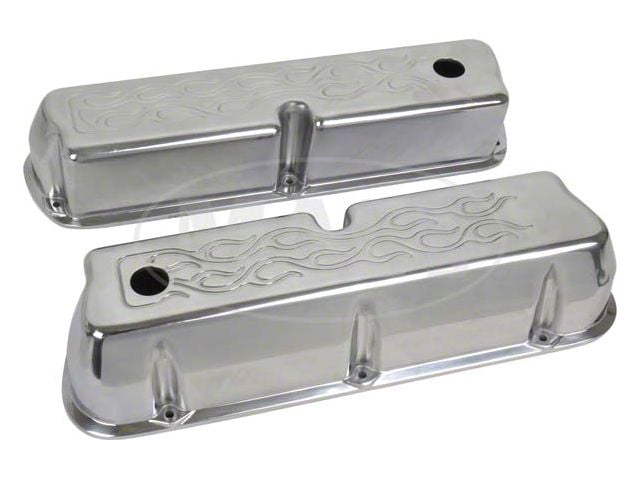 Valve Covers, Polished Aluminum With Flames, Small-Block Ford V8