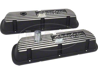 Valve Covers - Ranchero Powered By Ford Cast Into The Top -Powder-coated Black - 289, 302 & 351W V8