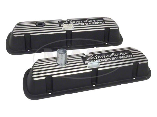 Valve Covers - Ranchero Powered By Ford Cast Into The Top -Powder-coated Black - 289, 302 & 351W V8