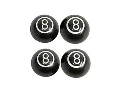 Valve Stem Caps, Black 8-Ball, Set of 4, 1955-1957