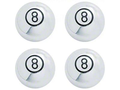 Valve Stem Caps, Chrome 8-Ball, Set of 4, 1955-1957