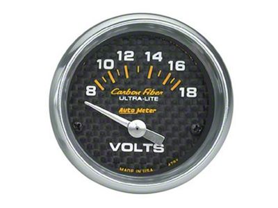 Auto Meter Carbon Fiber Series 2-1/16-Inch Voltmeter Gauge; 8-18V