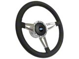 VSW Premium Leather 14-Inch Steering Wheel Kit with Blue Oval Emblem; Black (78-91 Bronco)