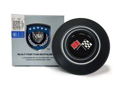 VSW Retro Series Steering Wheel Horn Button with Cross Flags Emblem; Black