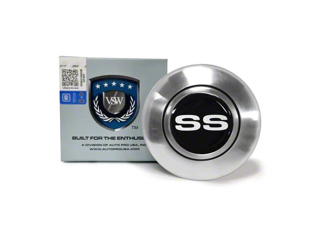 VSW Retro Series Steering Wheel Horn Button with Silver SS Emblem; Black
