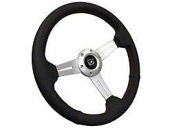 VSW S6 Sport 14-Inch Steering Wheel; Black Perforated Leather with Red Stitching and Brushed Center (Universal; Some Adaptation May Be Required)