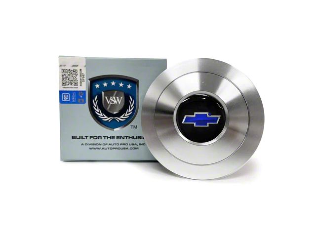 VSW S9 Premium Steering Wheel Horn Button with Blue Bow Tie Emblem; Silver