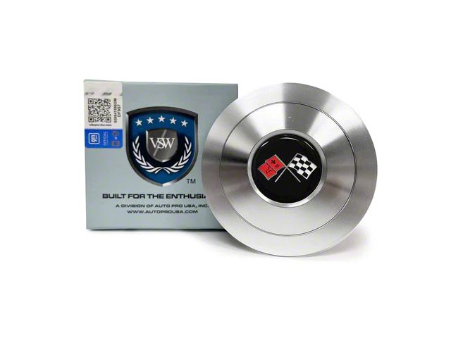 VSW S9 Premium Steering Wheel Horn Button with Cross Flags Emblem; Silver