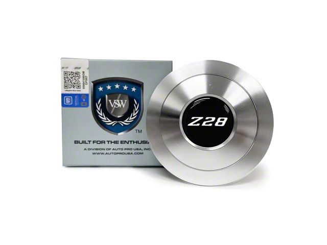VSW S9 Premium Steering Wheel Horn Button with White Z28 Emblem; Silver