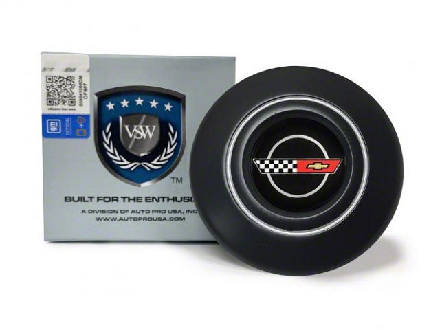 VSW OE Series Steering Wheel Horn Cap with C4 Corvette Emblem; Black