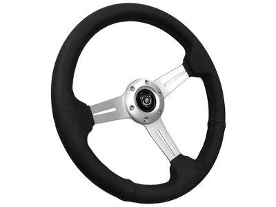 VSW S6 Sport 14-Inch Steering Wheel; Black Perforated Leather with Brushed Center (Universal; Some Adaptation May Be Required)