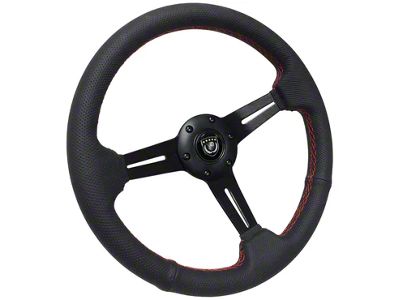 VSW S6 Sport 14-Inch Steering Wheel; Black Perforated Leather with Red Stitching and Black Center (Universal; Some Adaptation May Be Required)