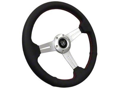 VSW S6 Sport 14-Inch Steering Wheel; Black Perforated Leather with Red Stitching and Brushed Center (Universal; Some Adaptation May Be Required)