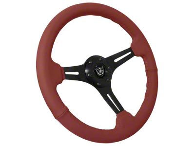 VSW S6 Sport 14-Inch Steering Wheel; Red Leather with Black Aluminum (Universal; Some Adaptation May Be Required)