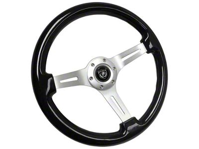 VSW S6 Sport Wood 14-Inch Steering Wheel; Black with Brushed Center (Universal; Some Adaptation May Be Required)