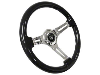 VSW S6 Sport Wood 14-Inch Steering Wheel; Black with Chrome Center (Universal; Some Adaptation May Be Required)