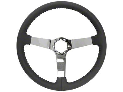 VSW S6 Step Leather Series 14-Inch Steering Wheel; Black and Chrome (77-82 Corvette C3)
