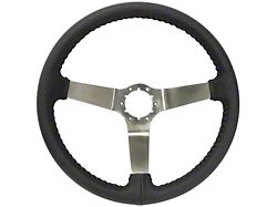 VSW S6 Step Leather Series 14-Inch Steering Wheel; Black and Stainless Steel (77-79 Corvette C3)